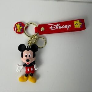 Disney Mickey Mouse Keychain Disneyland Keyring Red Strap Charm